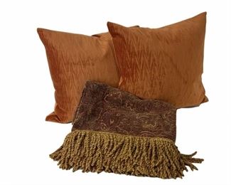 A Pair Of Orange Velvet Pillows Together With A FringedThrow Blanket
Lot #: 88