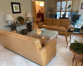 Beautiful buff leather sofas