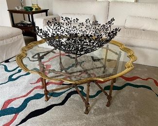 Terrific faux bamboo coffee table in the style of Baker (no marking).