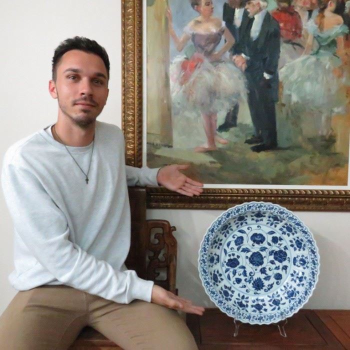 Chinese vintage blue and white charger plate, estate of a 50+ years collector. 