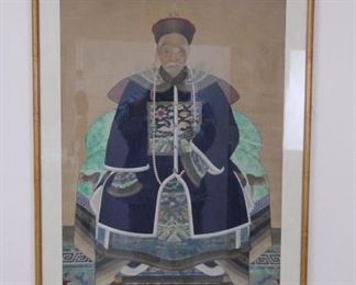 Chinese bamboo framed court official painting on silk 