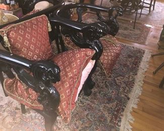 Lion head chairs and settee