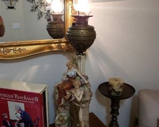 Electrified Porcelain and brass oil lamp