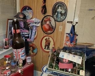 soda trays, crates, cooler, & bottles