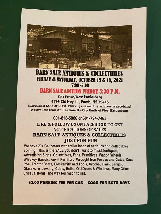 Barn Sale Flyer - details the show and auction