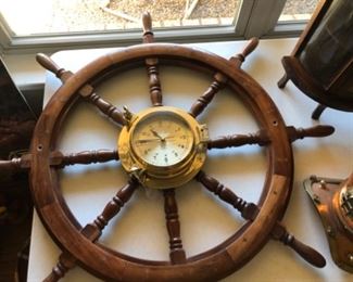 Ships wheel brass clock