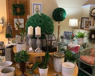 Live plants, vases, pottery and candles.  