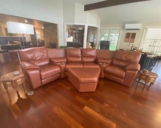 Pallisers Leather Sectional and Ottoman with Cupholders!