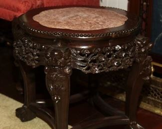 NICE CARVED ASIAN MARBLE TOP  PLANT STAND