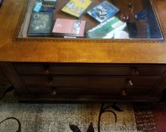 Coffee/Curio table with glass top & drawers