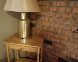 Side table or stand, brass lamp