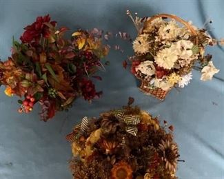 Three beautiful fall floral arrangements in nice baskets - approximately 12 inches tall