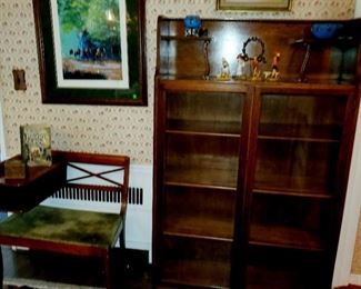 Conversation chair, antique  display cabinet 