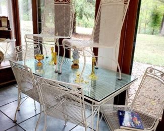 Vintage, wrought iron table, 6 chairs