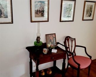 Wash stand, vintage side chair,  art