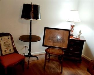 Vintage, table lamp,  chairs, side tables, art 