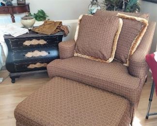 Custom high end chair and ottoman with pillows 