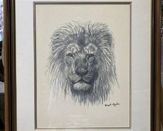 Vintage Lion Signed Print