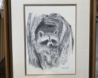 Vintage Raccoon Signed Print