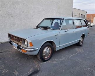 #84 • 1971 Toyota Corolla TE28 2 Door Wagon: VIN: TE28012837
Mileage: 95,251
Clean California Title in Hand 

2TC engine with 4 speed manual transmission. Has folder of service records dating back to October of 1971. Has all chrome trim, 4 wheel covers, and all outside plastic lenses are free of cracks. Has original blue and yellow license plates with Toyota dealership license plate frames. Toyota bottle jack with holding bracket in the engine bay. 

Estimated DMV Fees: $911
Doc Fee: $70 