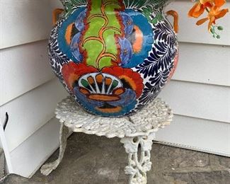 Very large pot, Mexican; iron furniture 