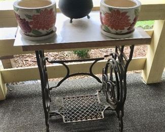 Sewing machine based outdoor table