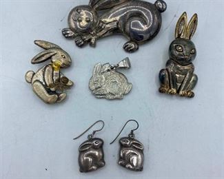 Bunny Brooches, Pendants, And Earrings