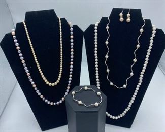 Pearly Jewelry Necklaces, Bracelet, Earrings