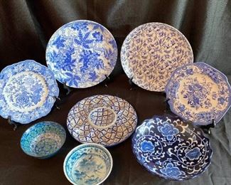 Plates Bowls In Blue  White
