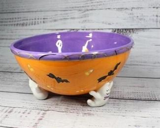 Ghosts and Bats Ceramic Halloween Candy Bowl