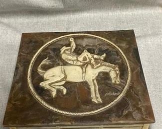 Incolay Stone Jewelry Box, Trinket, Bucking Bronco Cowboy