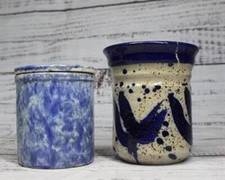 Pair of Vintage Ceramic Kitchen Pottery Jars