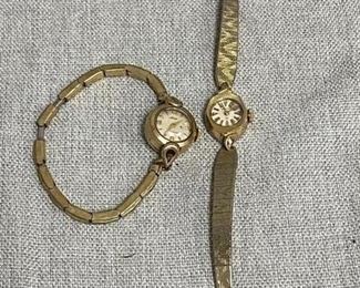 Pair of Womans Vintage Goldtone 10k Gold Plate Wind Up Watches Mido Hamilton Working