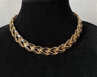 Retro Gold Tone Black Enamel Choker Style Necklace Napier