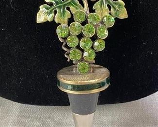 Rhinestone Green Grapes Wine Bottle Stopper