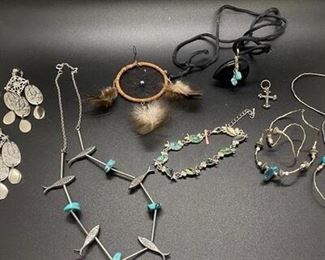 Southwestern Silver Tone Faux Turquoise Jewelry Lot