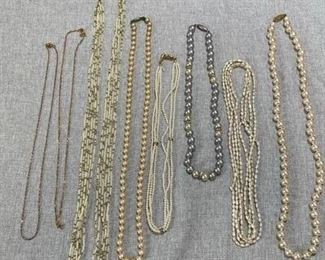 Variety Lot of 8 Necklaces Faux Pearl and Gold Tone