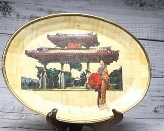 Vintage Bamboo Souvenir Tray