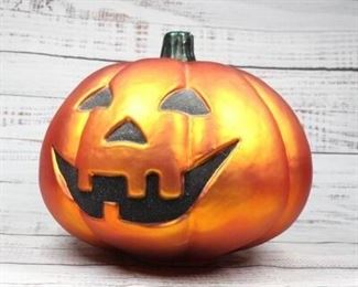 Vintage Large Mercury Glass Halloween Pumpkin Jack O Lantern