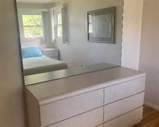 Modern Double Dresser with attached mirror & built in lighting 60"L x 77"H x 18.5 D