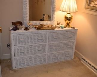 Vintage Wicker Dresser and Mirror