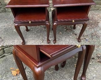 Pair Small Queen Anne Style End Tables with Sliding Shelf