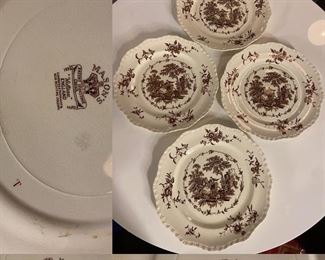 Vintage Mason’s Watteau England Ironstone Set of 4 Dinner Plates Brown Transfer Ware 