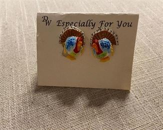 Holiday Turkeys Clip Earrings 