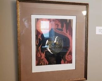 Framed Erté print, "Alphabet Letter K"