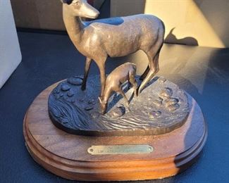 Another solid bronze sculpture, this one of a deer and her fawn. Very good condition