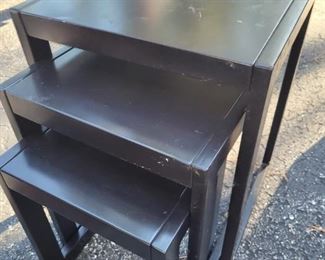 This is a set of three nesting tables in black lacquer, good condition, with some normal wear and tear for the age