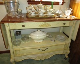 Drop leaf server. Limoges china & crystal