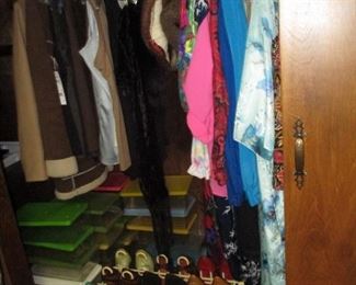 One of four closets with ladies clothes & shoes