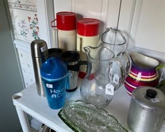 Thermos, pitchers and many entertaining items for kitchen